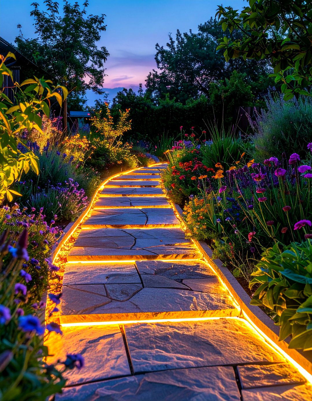 Solar Lit Edged Garden Path - 30 Garden Path Ideas to Enhance Your Outdoor Space