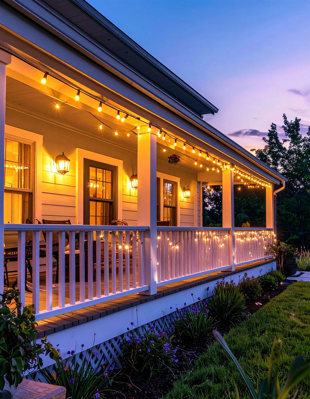 Solar Powered String Lights for a Magical Glow - 40 Front Porch Ideas to Welcome Guests in Style