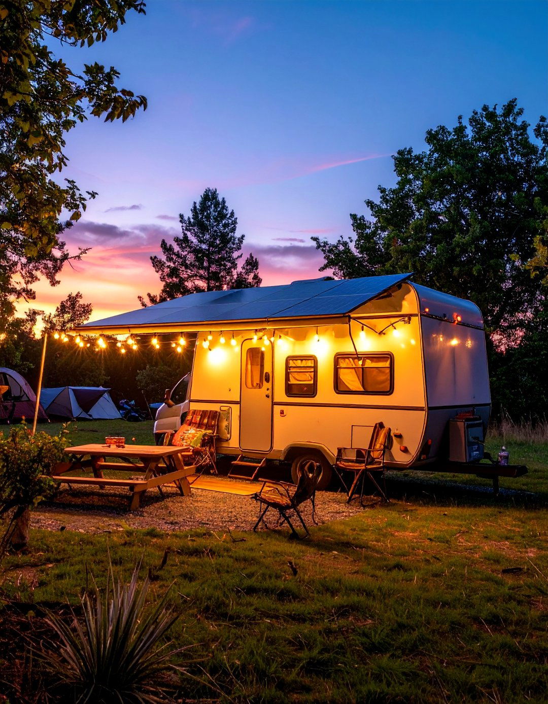Solar String Light Paradise - 30 RV Campsite Decorating Ideas for a Cozy Outdoor Retreat