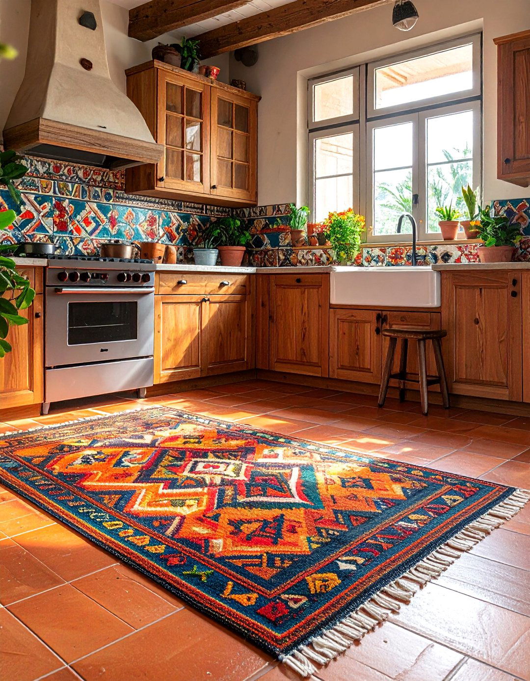 Southwestern Kitchen with Colorful Woven Textiles - 25 Southwestern Kitchen Ideas for a Cozy, Rustic Vibe