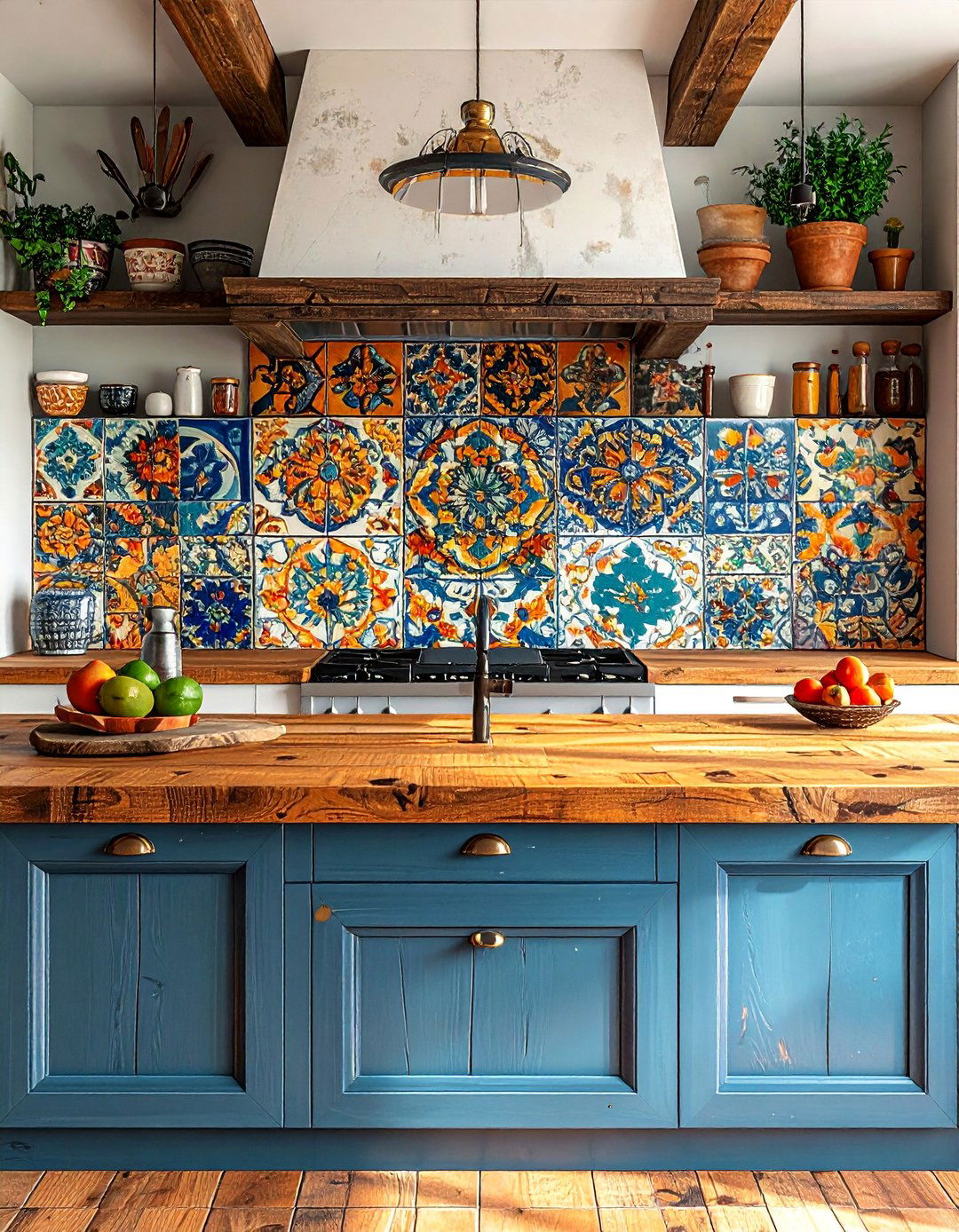 Southwestern Kitchen with Hand Painted Talavera Tile Backsplash - 25 Southwestern Kitchen Ideas for a Cozy, Rustic Vibe