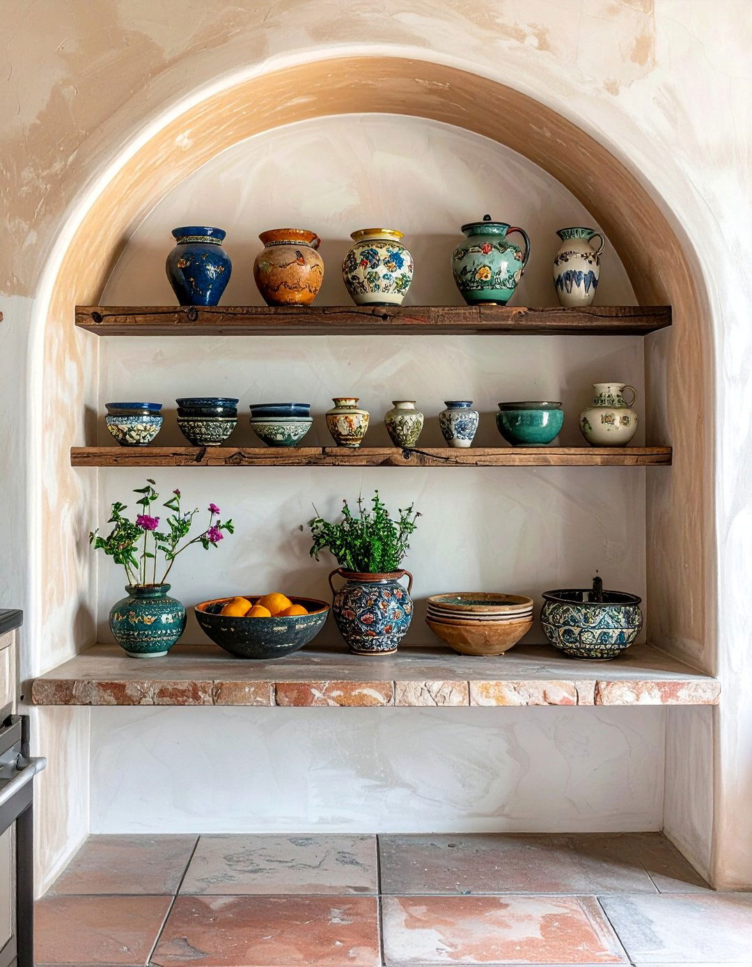 Southwestern Kitchen with Nicho Wall Shelves - 25 Southwestern Kitchen Ideas for a Cozy, Rustic Vibe