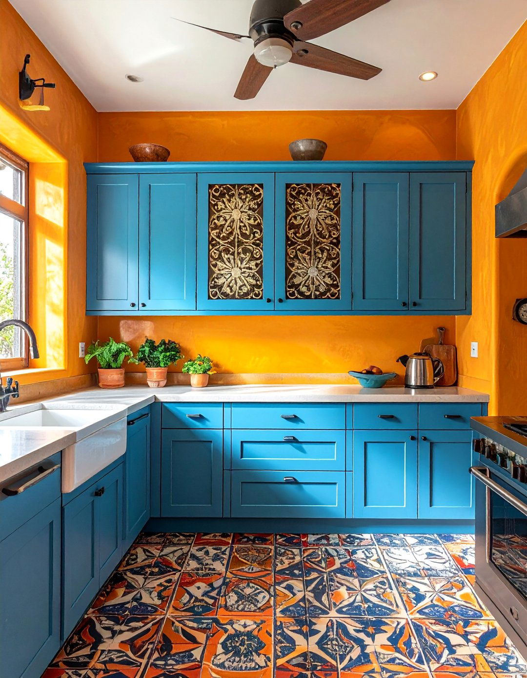 Southwestern Kitchen with Punched Tin Cabinet Panels - 25 Southwestern Kitchen Ideas for a Cozy, Rustic Vibe
