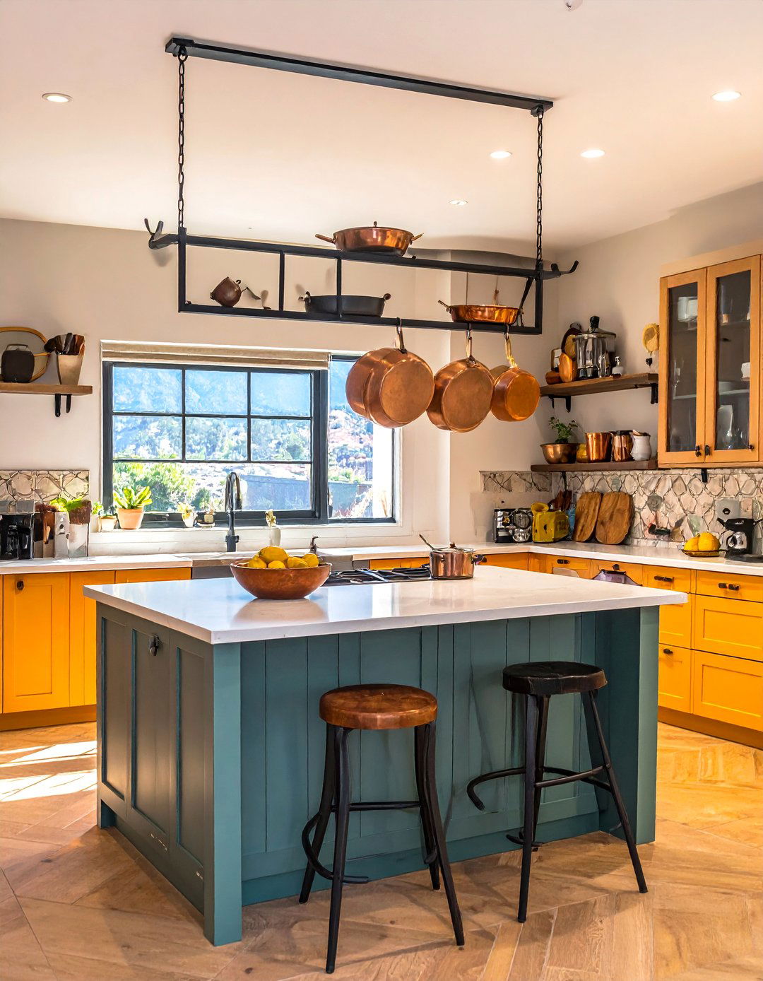 Southwestern Kitchen with Wrought Iron Pot Racks - 25 Southwestern Kitchen Ideas for a Cozy, Rustic Vibe