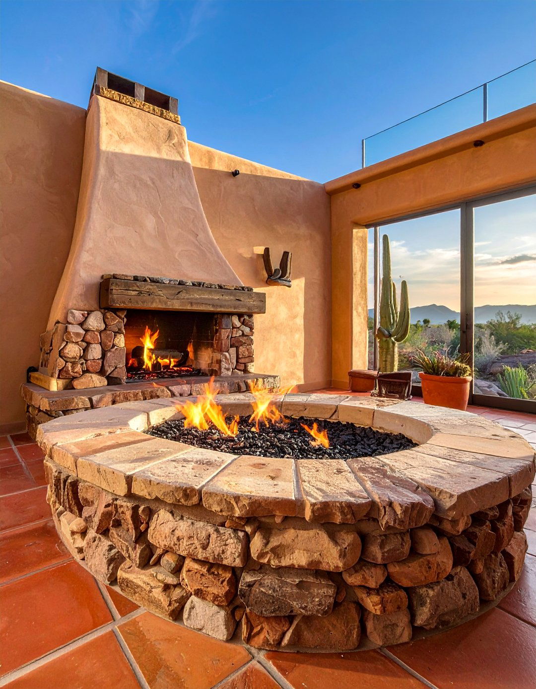 Southwestern River Rock Kiva Fireplace - 30 Unique River Rock Fireplace Ideas for Cozy Homes