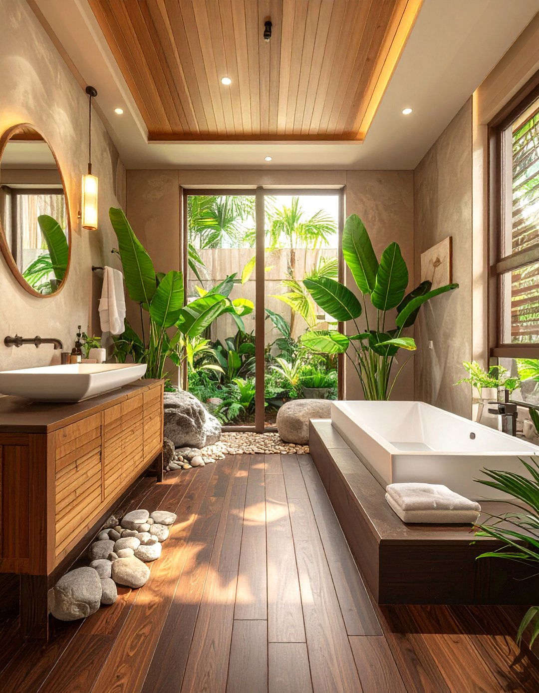 Spa Inspired Dark Wood Floor Bathroom - 25 Dark Wood Floor Bathroom Ideas for a Cozy Retreat