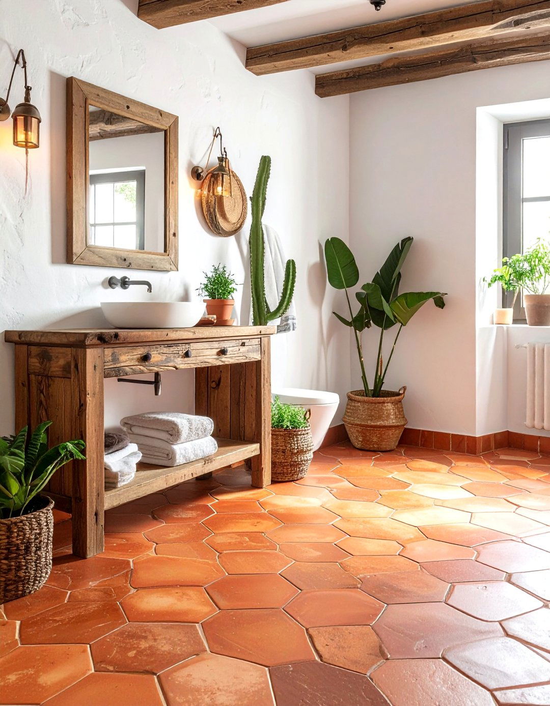Spanish Inspired Terracotta Powder Room Floor Tile - 25 Powder Room Floor Tile Ideas for a Stunning Look