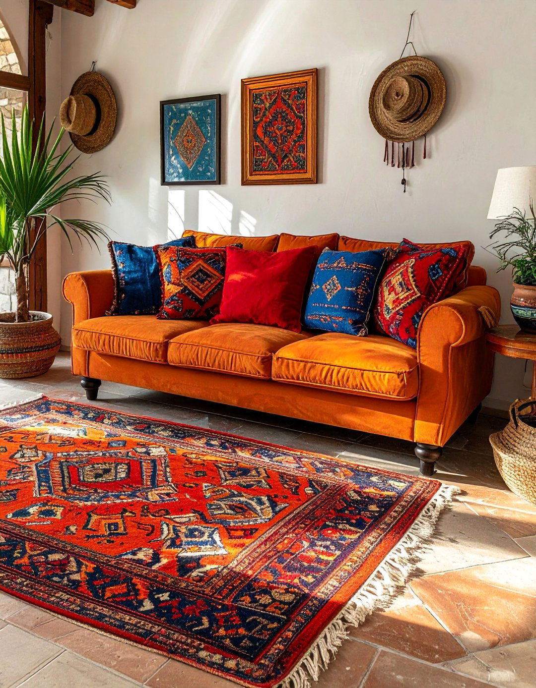 Spanish Style Living Room Decorated with Patterned Textiles - 25 Spanish Style Living Room Ideas for Warmth