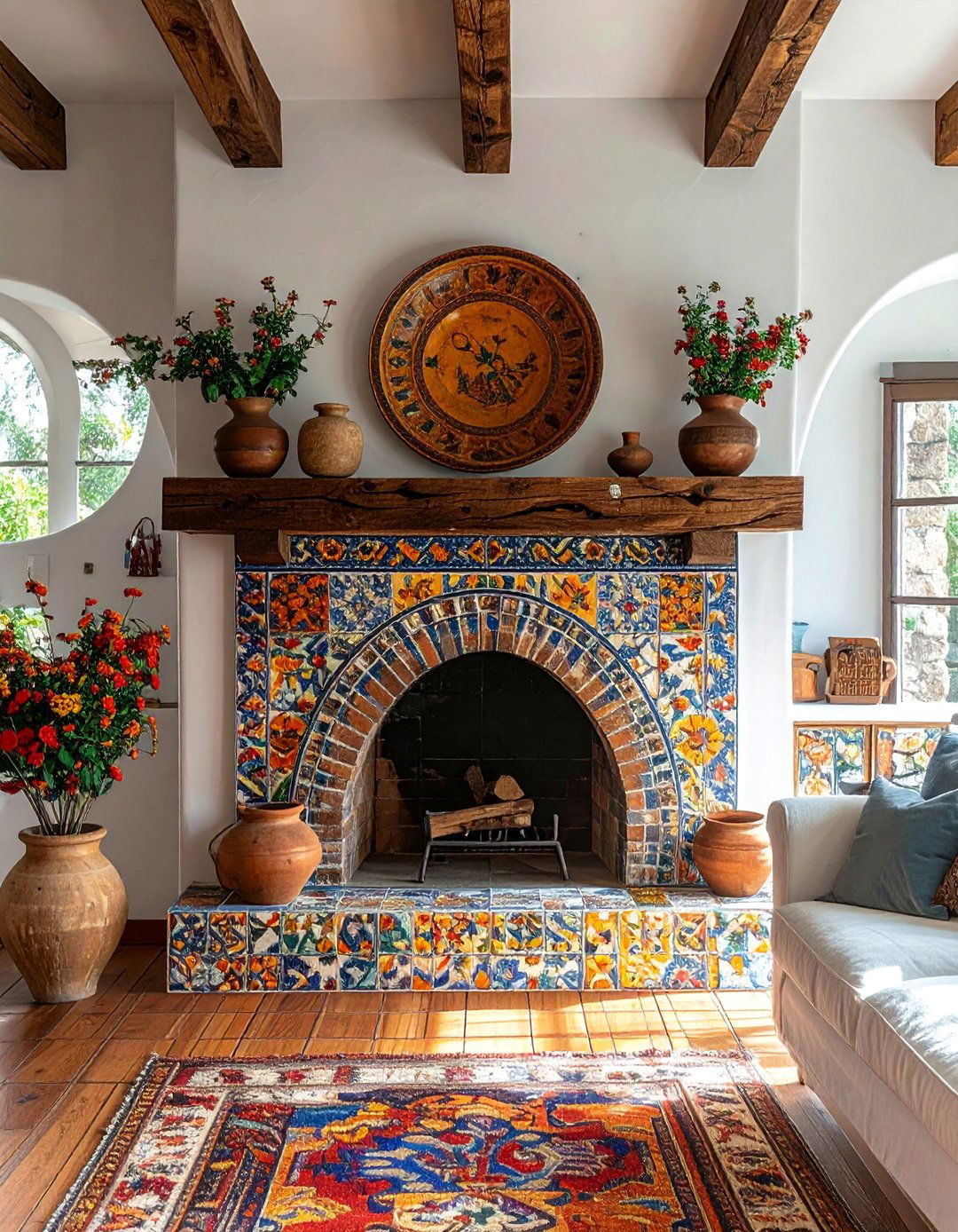 Spanish Style Living Room Featuring Talavera Tile Details - 25 Spanish Style Living Room Ideas for Warmth