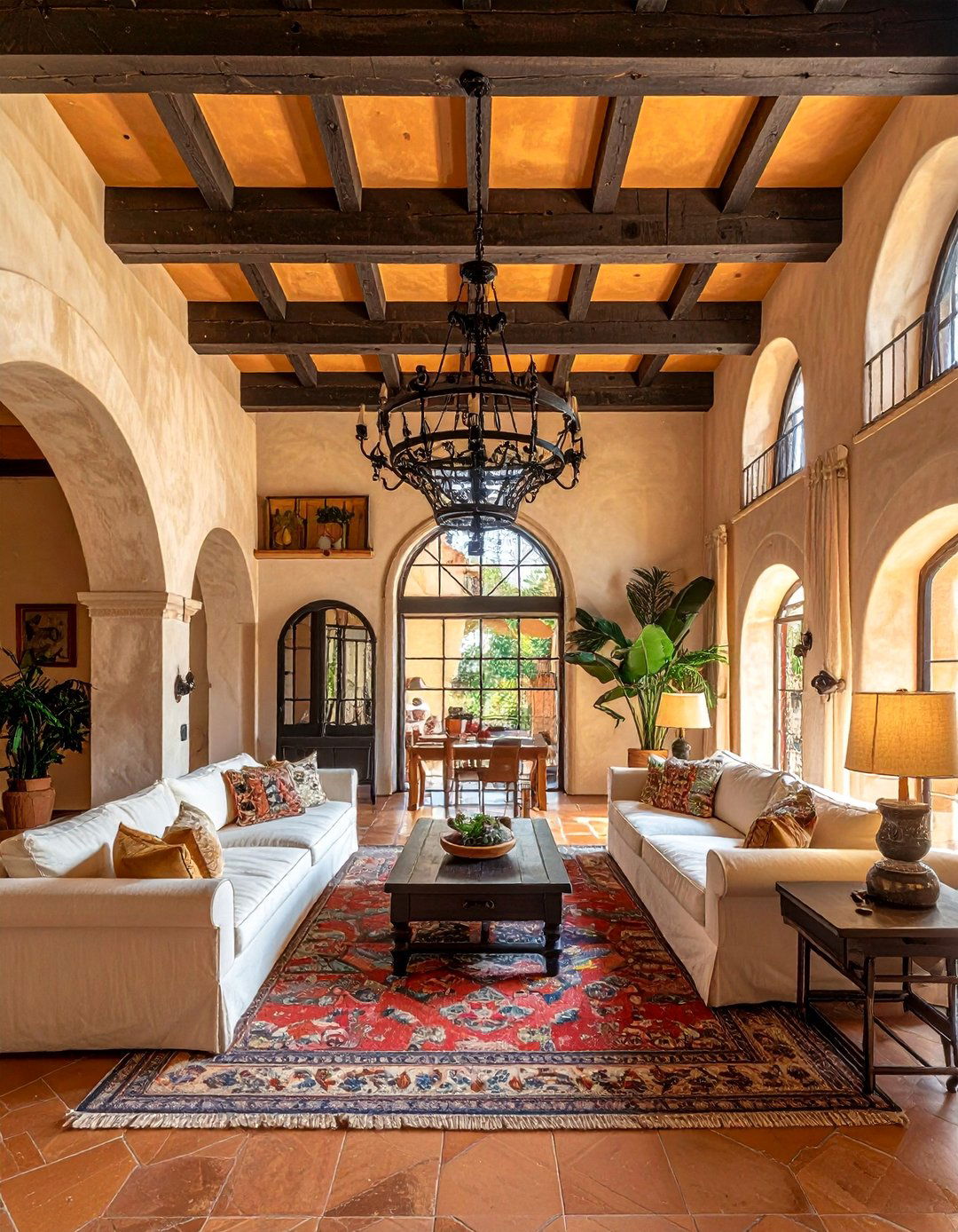 Spanish Style Living Room Featuring a High Ceiling - 25 Spanish Style Living Room Ideas for Warmth