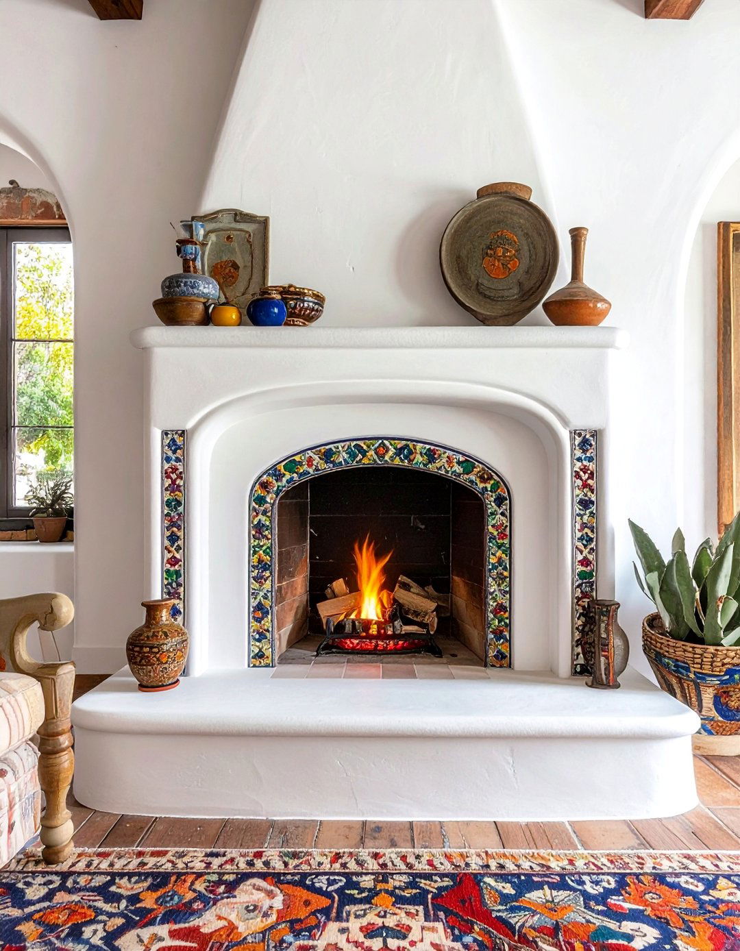 Spanish Style Living Room Highlighting a Stucco Fireplace - 25 Spanish Style Living Room Ideas for Warmth