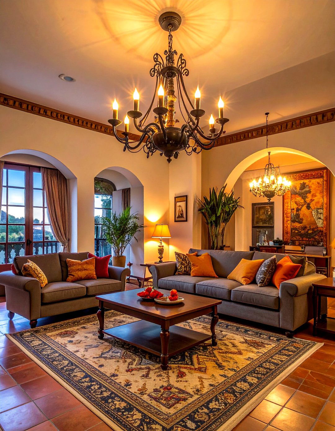 Spanish Style Living Room with Candle Style Lighting Fixtures - 25 Spanish Style Living Room Ideas for Warmth