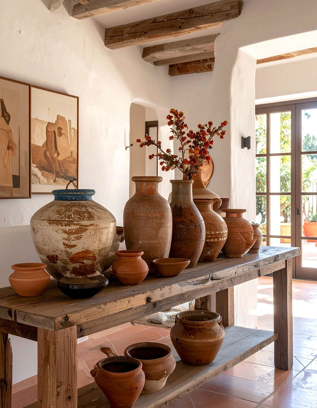Spanish Style Living Room with Rustic Pottery Decor - 25 Spanish Style Living Room Ideas for Warmth