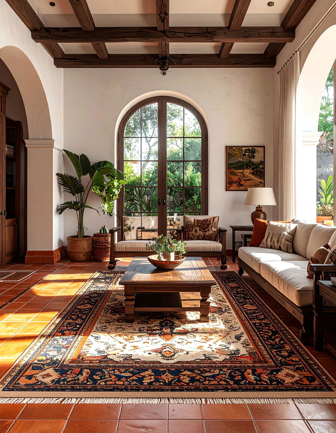 Spanish Style Living Room with Terracotta Tile Floors - 25 Spanish Style Living Room Ideas for Warmth