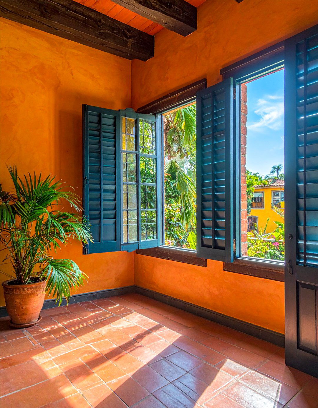 Spanish Style Living Room with Wooden Shutters on Windows - 25 Spanish Style Living Room Ideas for Warmth