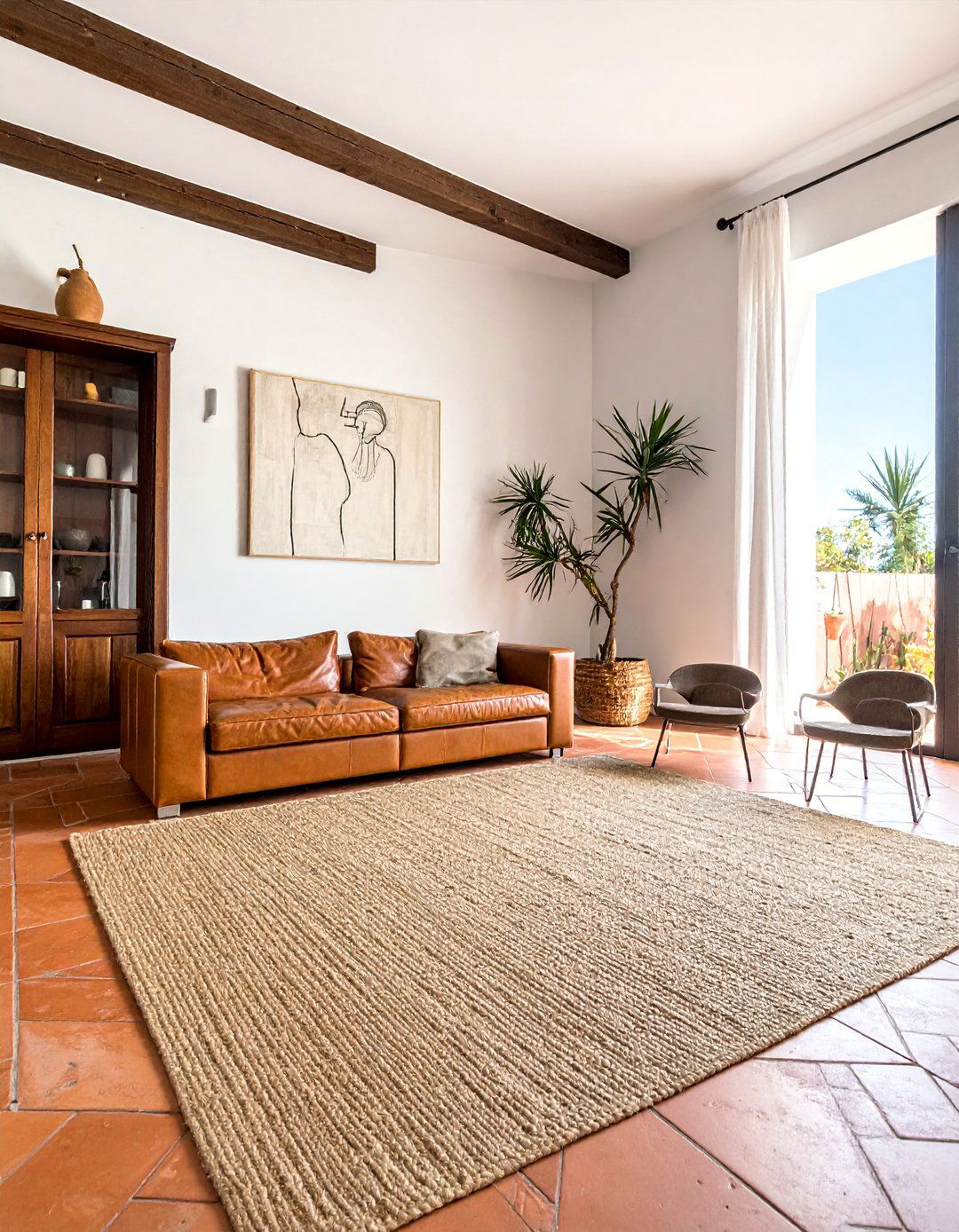 Spanish Style Living Room with a Jute or Sisal Rug - 25 Spanish Style Living Room Ideas for Warmth