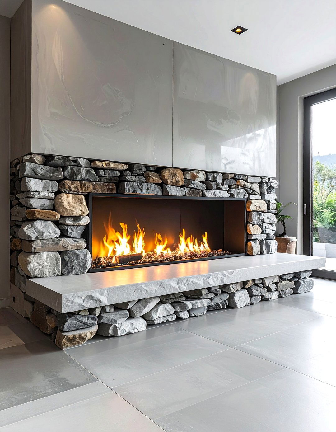 Stacked Flat River Rock Fireplace - 30 Unique River Rock Fireplace Ideas for Cozy Homes