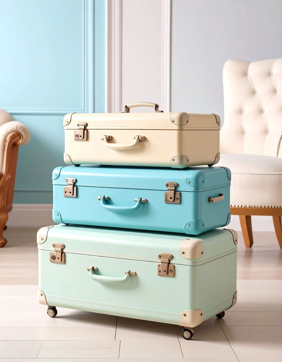Stacked Vintage Suitcases as a Side Table - 25 Shabby-chic Style Living Room Ideas for Charm