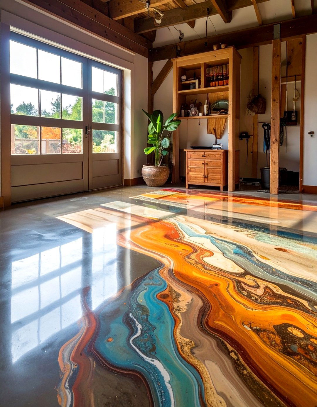 Stained Concrete Artistry - 20 Shed Floor Ideas for Durable and Stylish Spaces