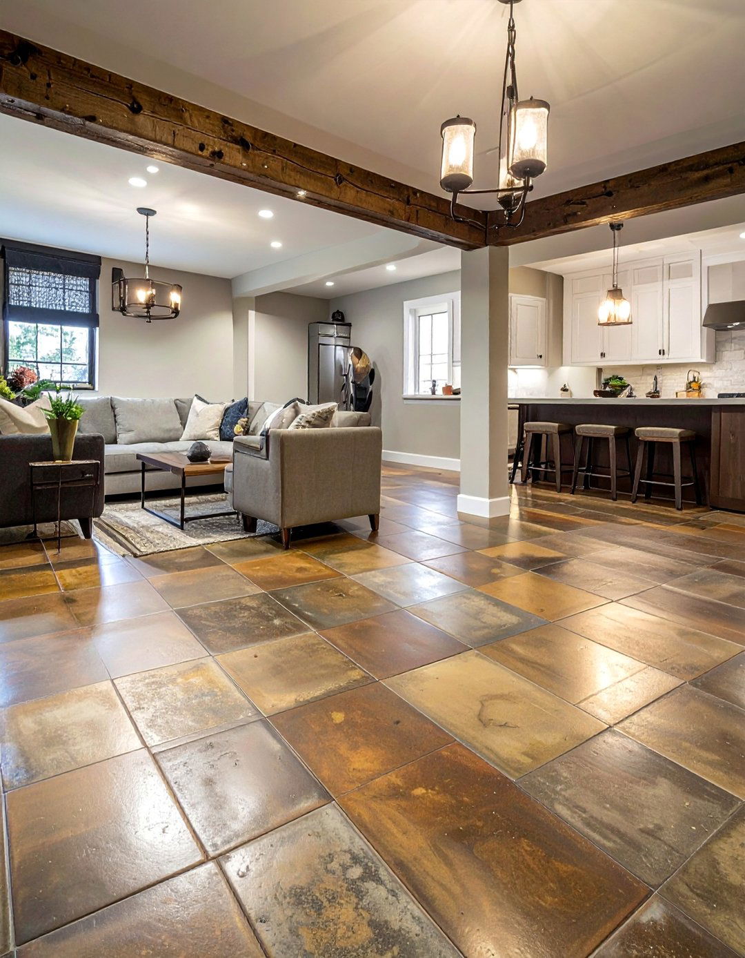Stained Concrete with Rustic Patterns - 40 Farmhouse Flooring Ideas to Enhance Your Home's Charm