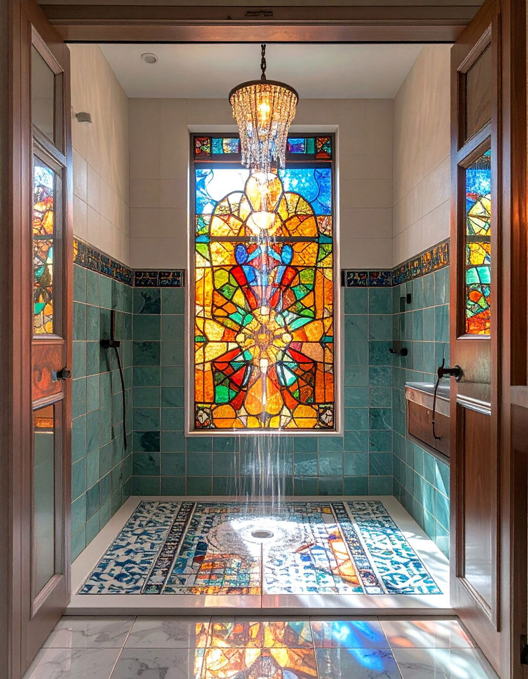 Stained Glass Artistic Features - 30 Shower Window Ideas to Brighten Up Your Bathroom