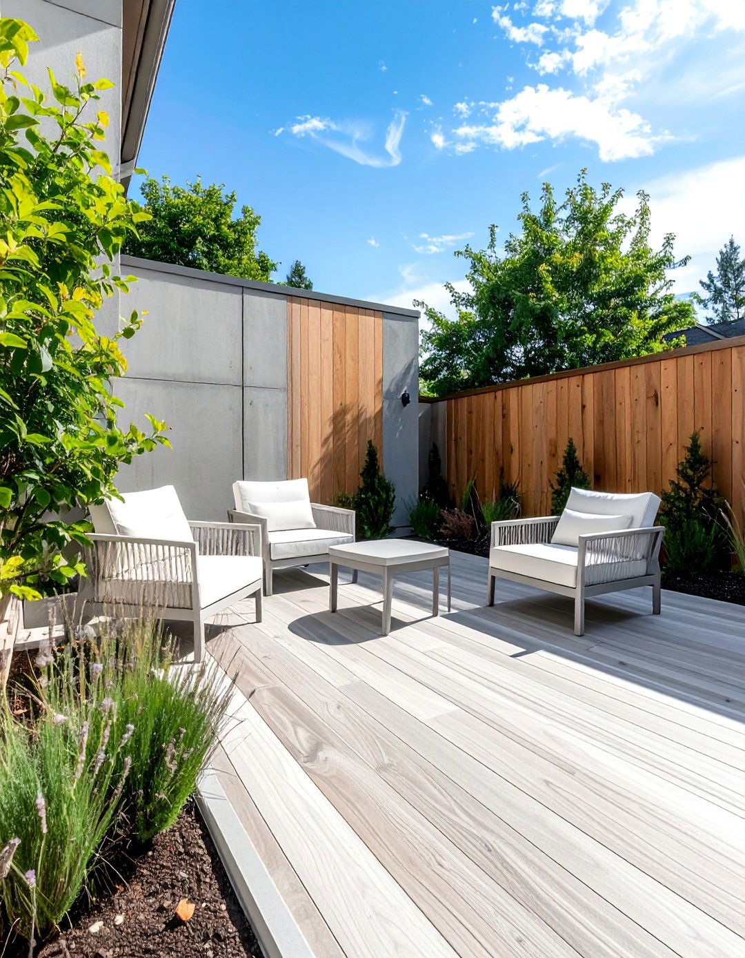 Stamped Concrete Patio with a Wood Plank Pattern - 25 Concrete Landscaping Ideas for Modern Outdoor Spaces