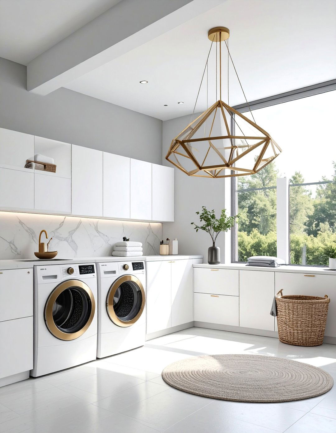 Statement Pendant Lighting Fixture - 30 Luxury Modern Laundry Room Ideas for Stylish Homes