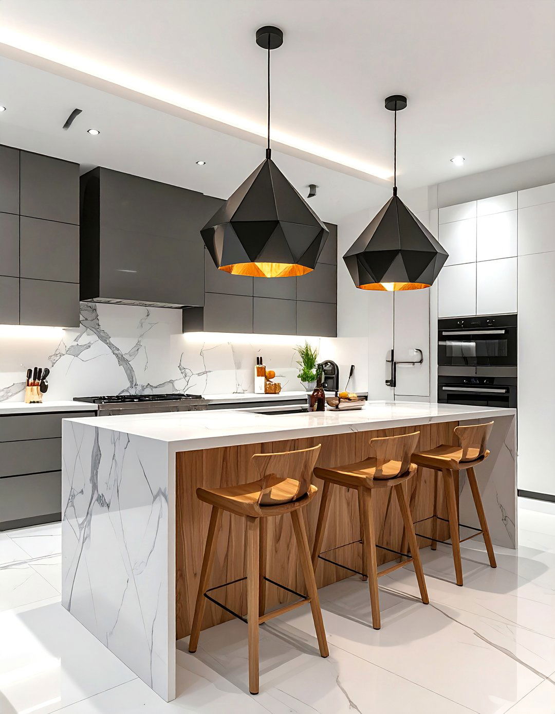 Statement Pendant Lighting Over the Island - 40 Kitchen Decor Ideas to Refresh Your Cooking Space