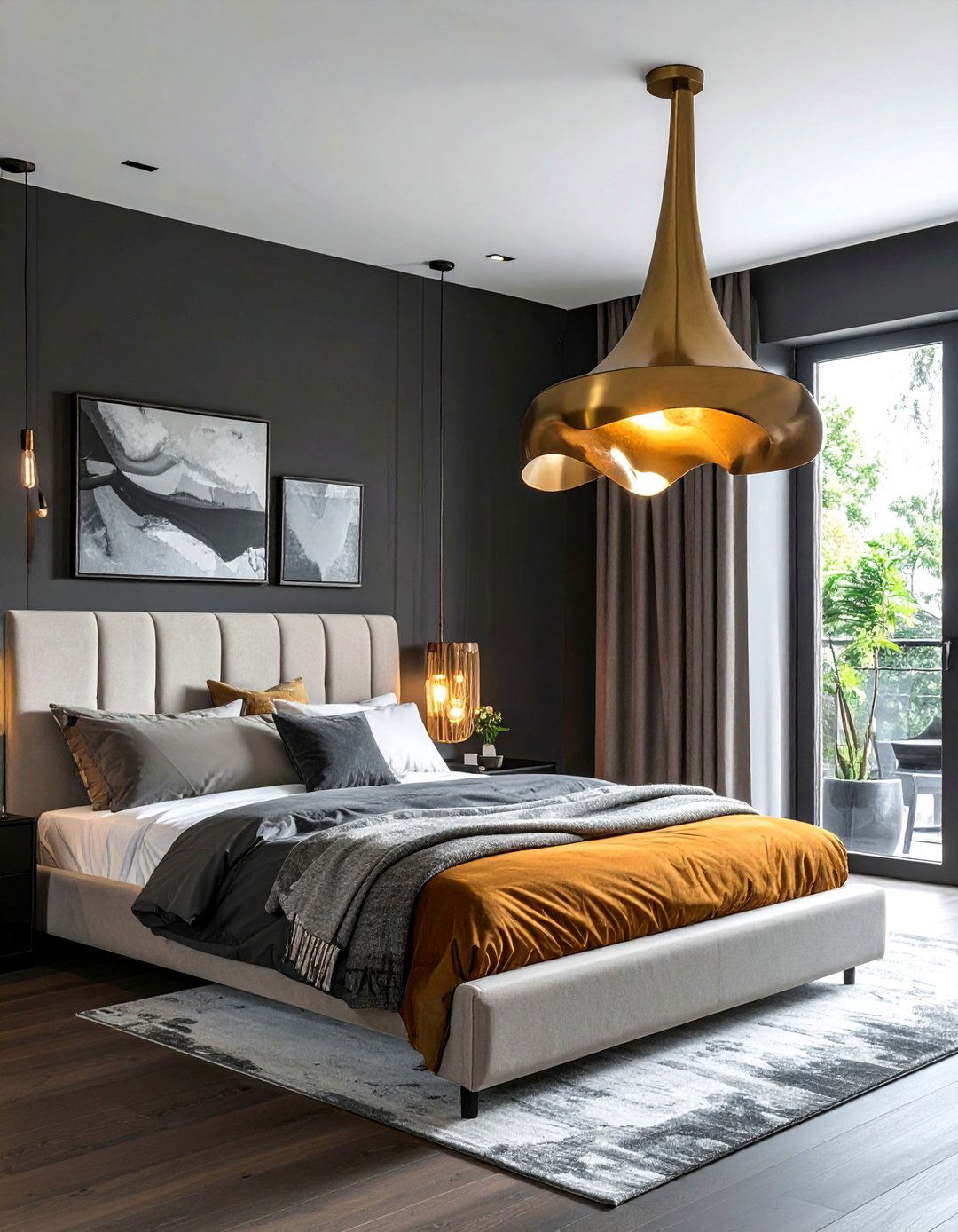 Statement Pendant Lighting - 25 Dark Bedroom Ideas for a Cozy and Moody Retreat