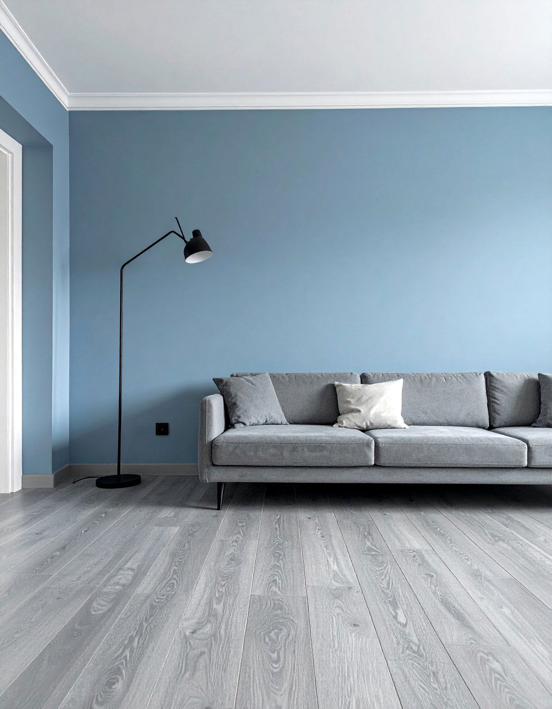 Steel Grey Engineered Wood with Slate Blue Walls - 20 Grey Floor Living Room With Blue Walls Ideas