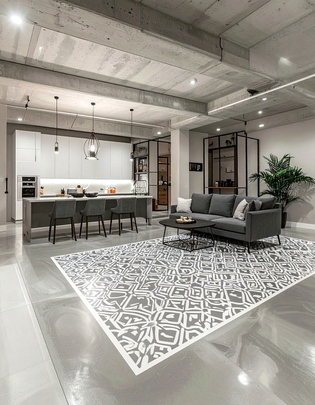 Stenciled Concrete Basement Floor - 20 Concrete Basement Floor Ideas for a Modern Look