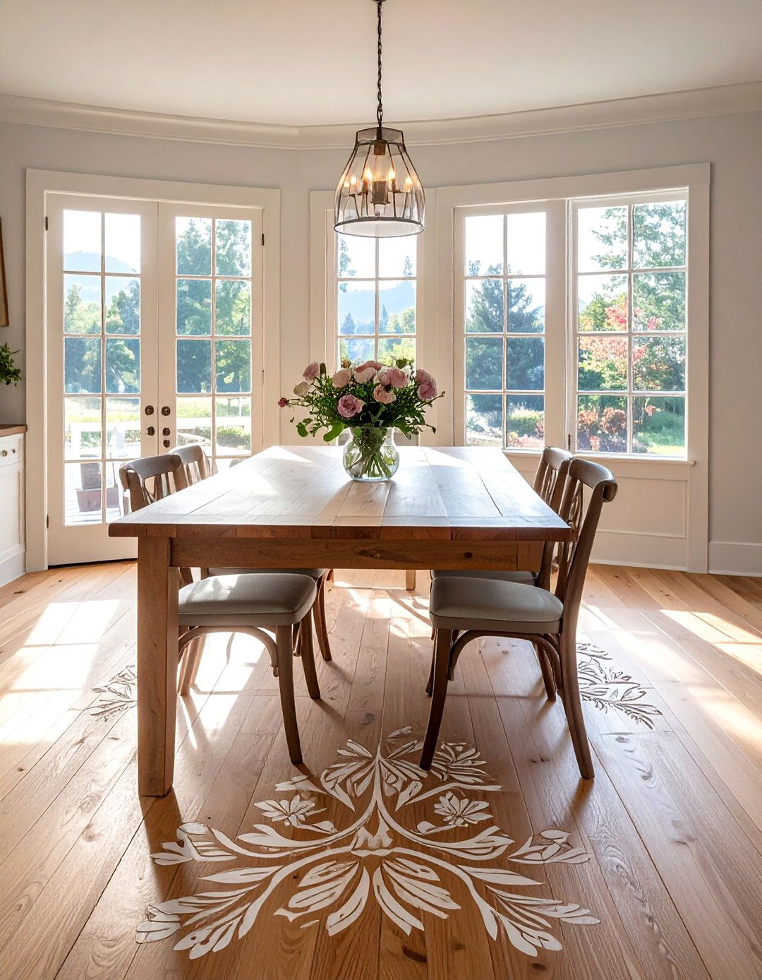 Stenciled Pattern on Wood Flooring - 40 Farmhouse Flooring Ideas to Enhance Your Home's Charm