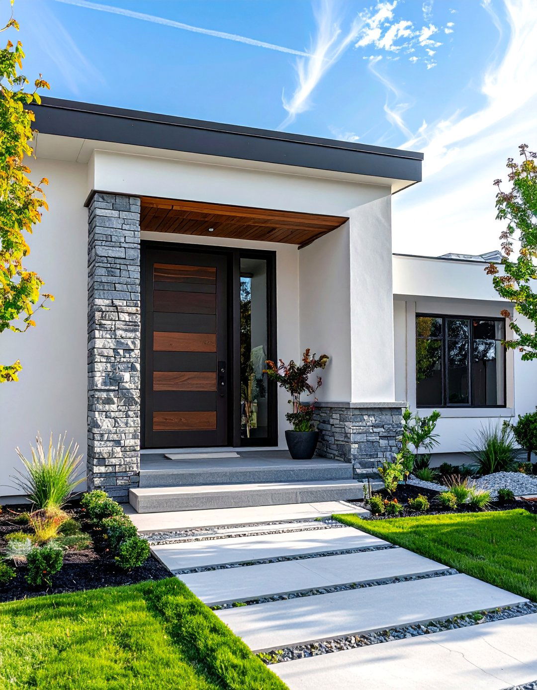 Stone Accent Wall - 35 Modern House Exterior Design Ideas for a Sleek Look
