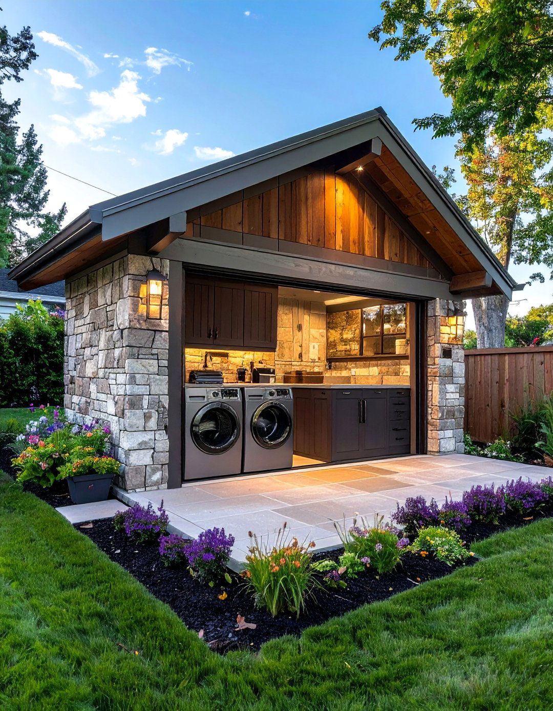 Stone Clad Outdoor Laundry Structure - 30 Outdoor Laundry Room Ideas for Functionality