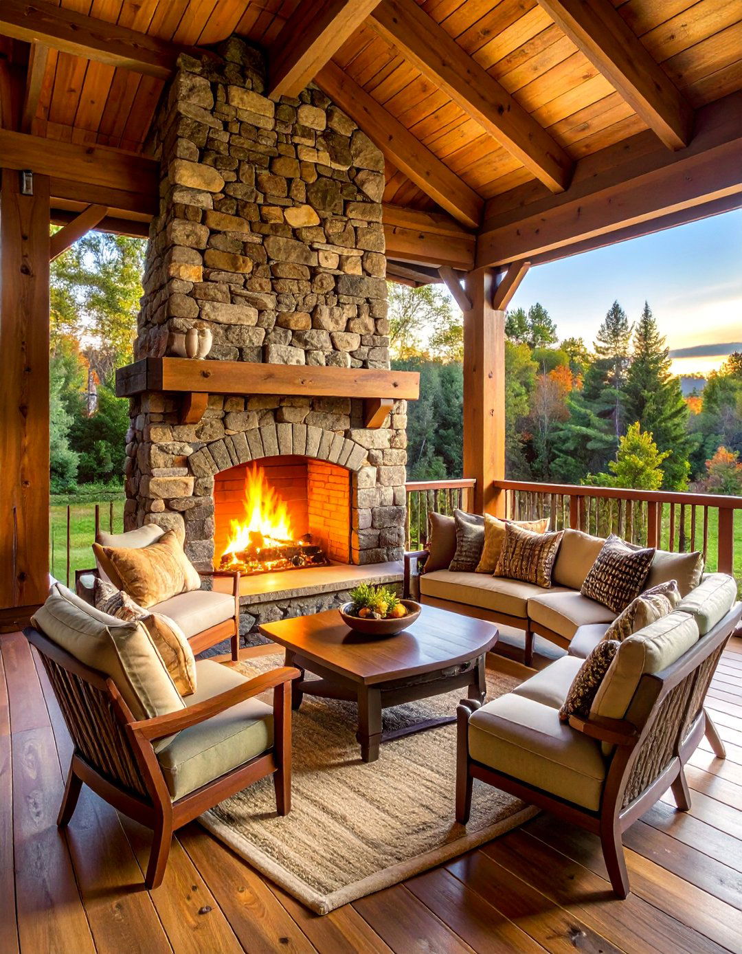 Stone Fireplace Gathering Space - 30 Rustic Porch Ideas to Enhance Your Outdoor Space