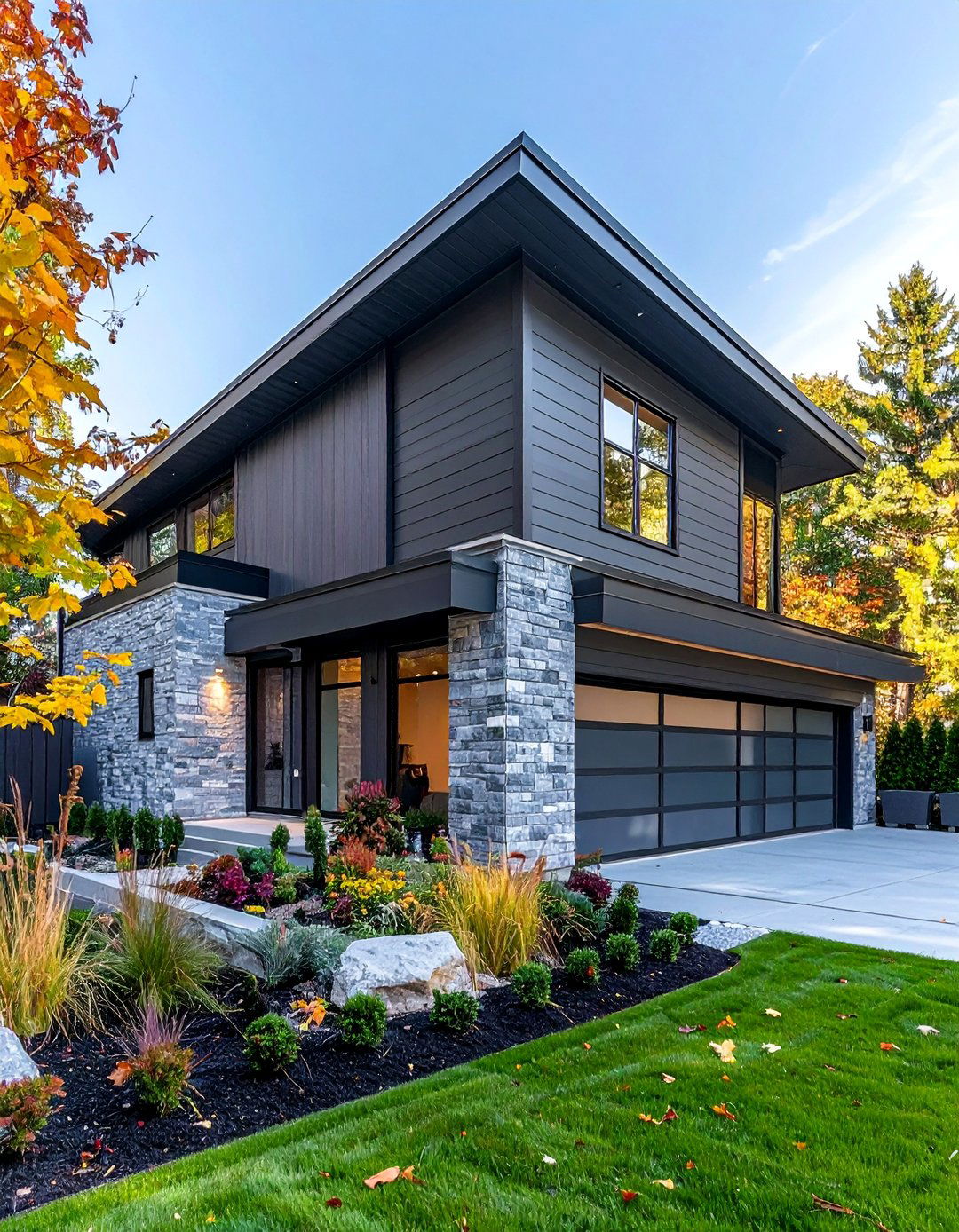 Stone Gray with Corrugated Metal Siding - 40 Gray Exterior House Paint Ideas for Modern Homes