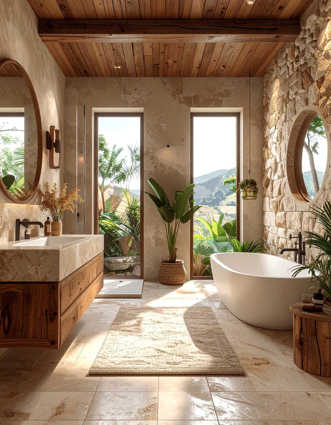 Stone and Natural Tile Elements - 25 Boho Bathroom Ideas for a Free-Spirited Retreat