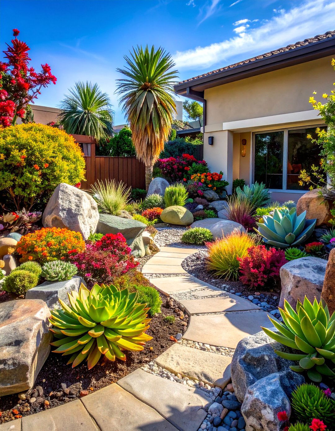 Stone and Succulent Combinations - 40 Front Yard Landscaping Ideas to Boost Curb Appeal