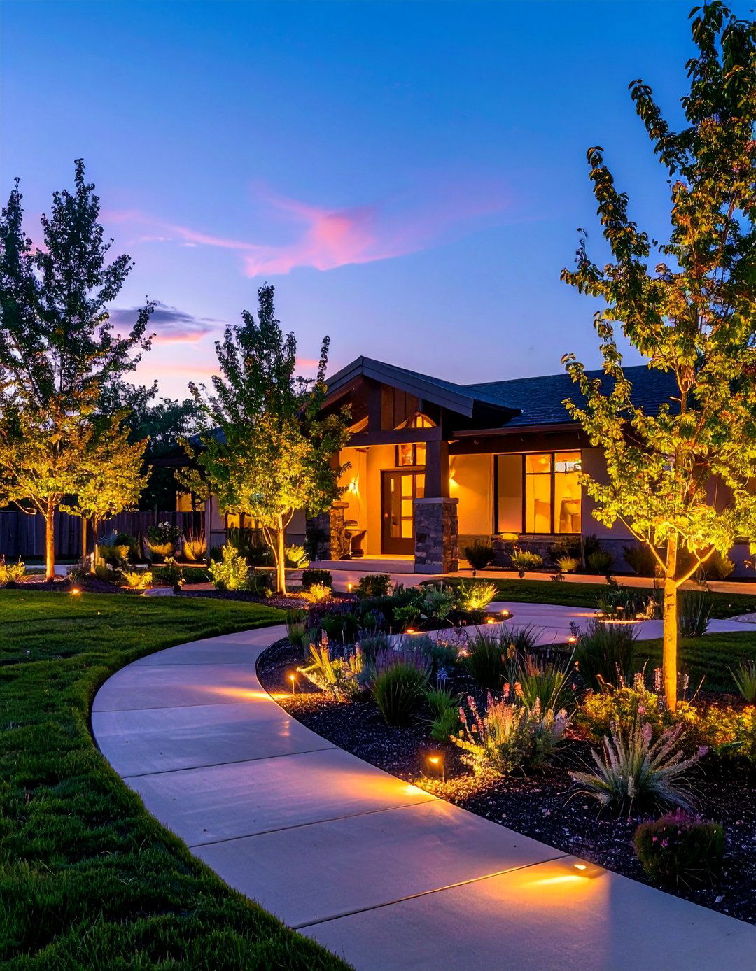 Strategic Landscape Lighting for a Ranch House - 30 Ranch House Landscaping Ideas for Curb Appeal