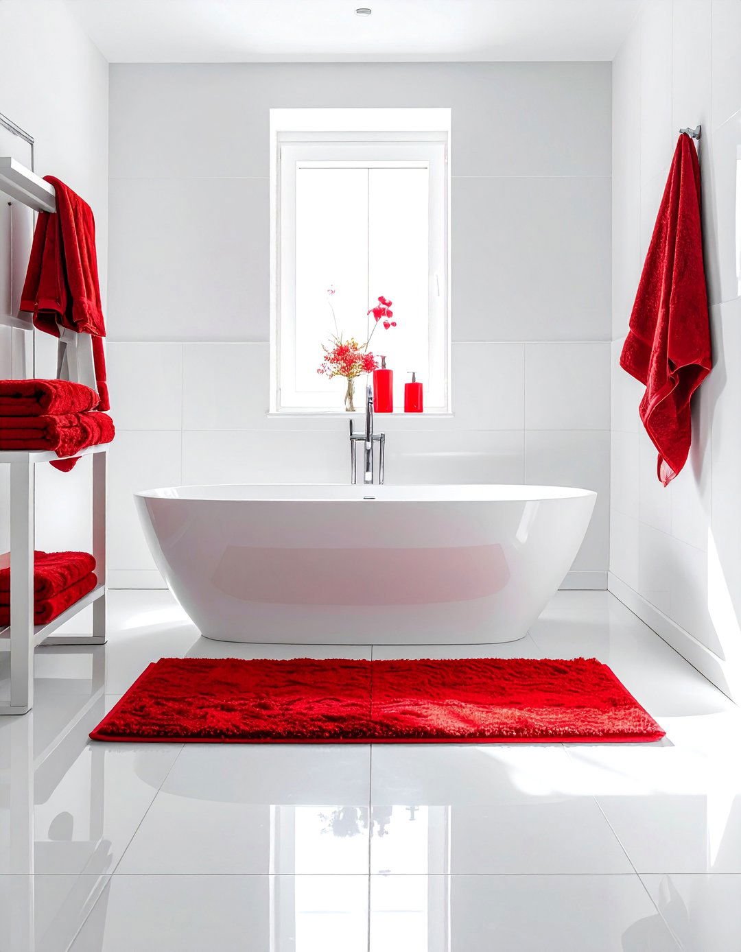 Strategic Pops of Red Bathroom Accessories - 25 Colorful Bathroom Ideas to Brighten Your Space