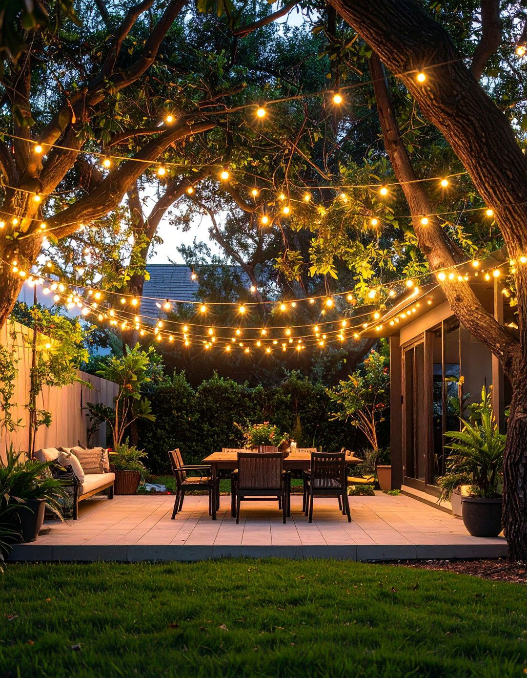 String Light Canopy Design - 40 Garden Lighting Ideas to Illuminate Your Outdoor Space