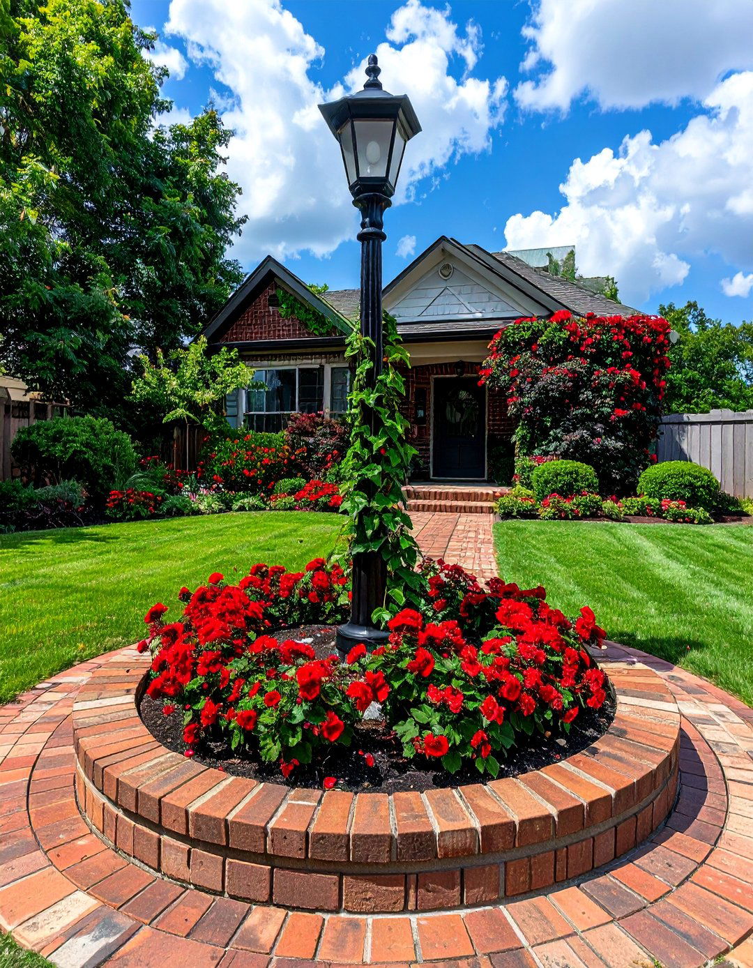 Structured Planting Around a Lamppost - 40 Small Front Yard Landscaping Ideas to Boost Curb Appeal