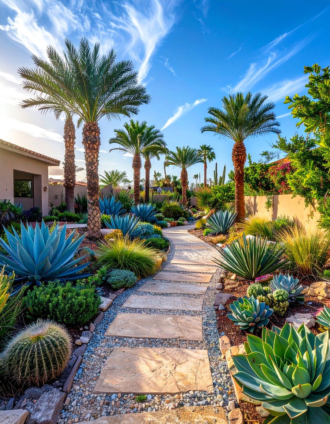 Succulent Palm Desert Garden - 30 Front Yard Palm Tree Landscape Design Ideas