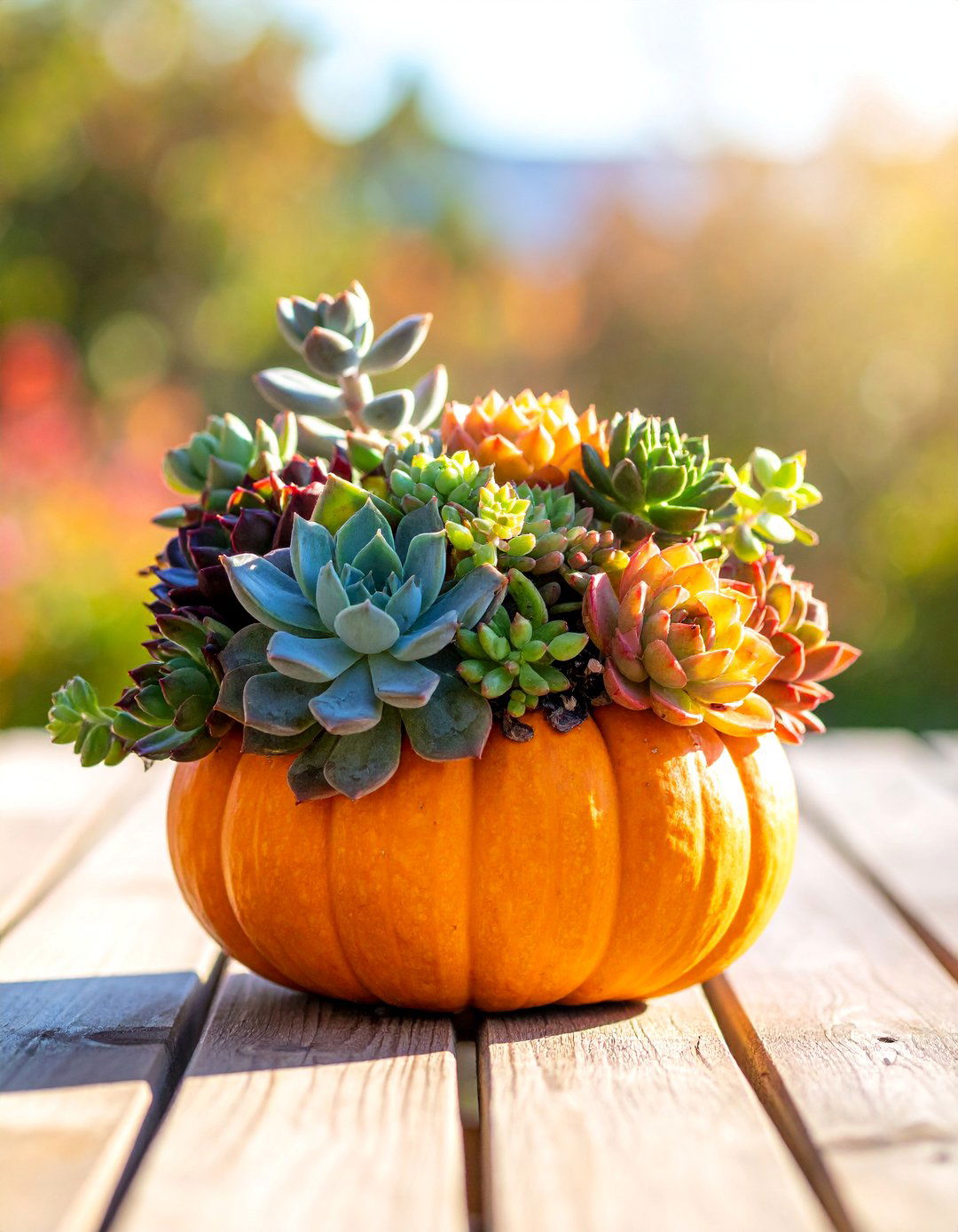 Succulent Pumpkin Fall Planter - 40 Fall Planter Ideas to Add Seasonal Charm