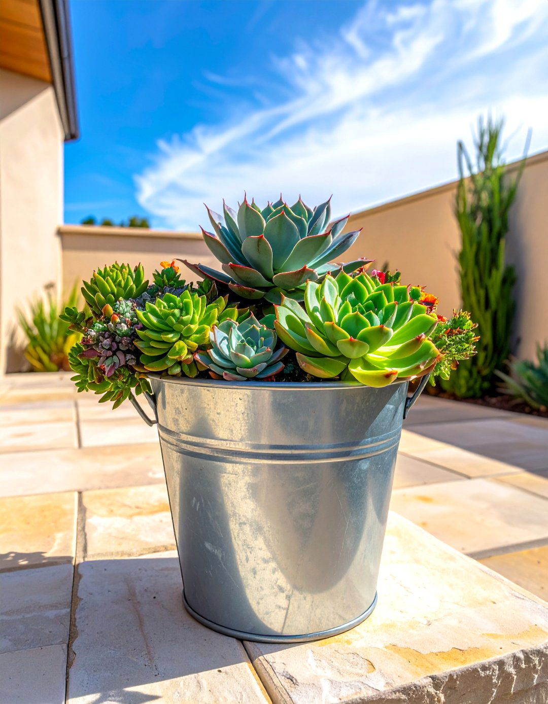 Succulent and Cacti Bucket Arrangement - 20 Bucket Garden Ideas for Creative Small Spaces
