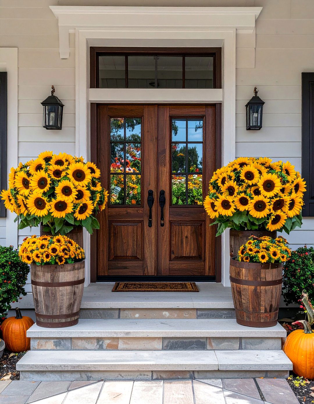 Sunflower Arrangements - 30 Front Door Fall Decor Ideas to Welcome the Season