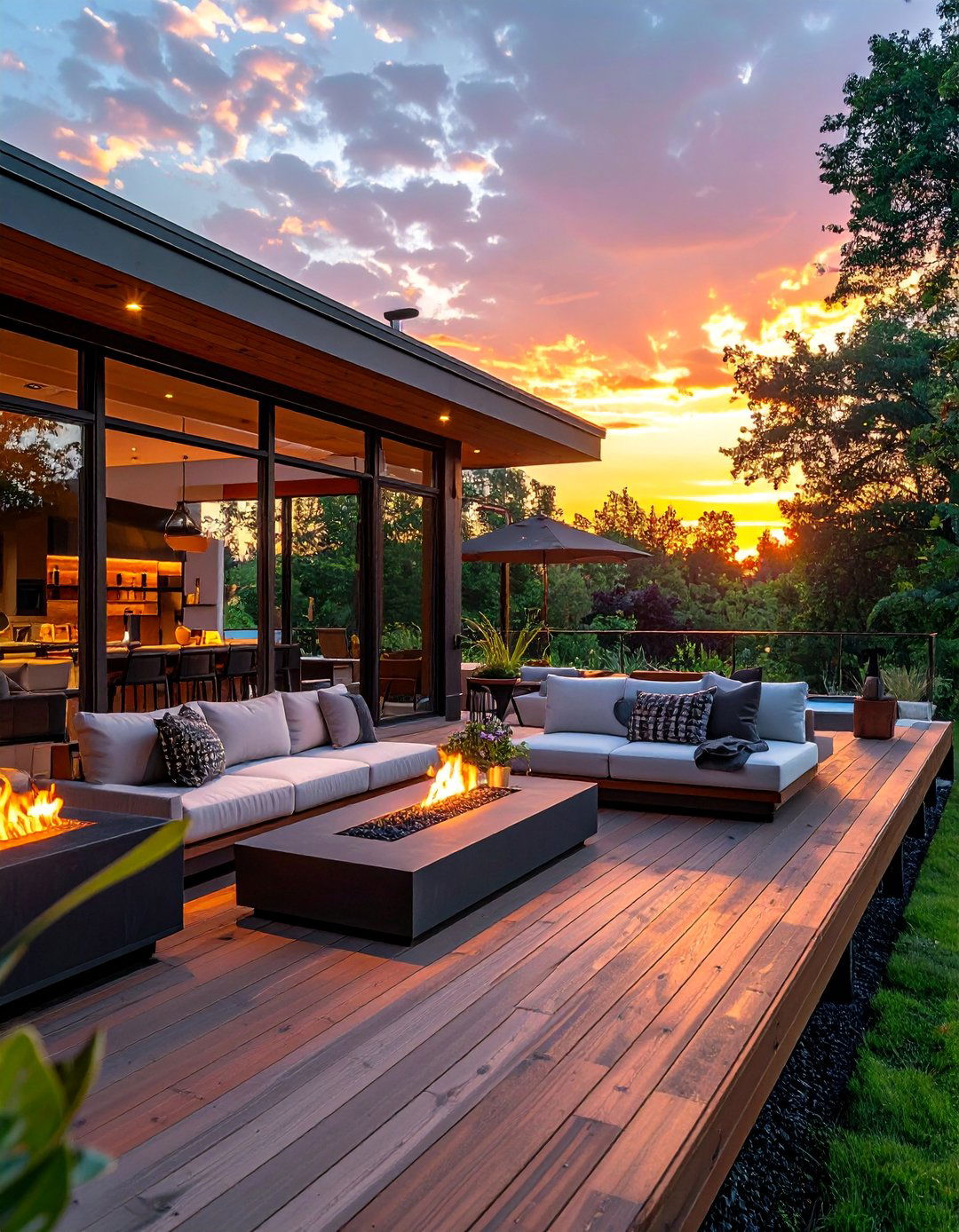Sunset Viewing Deck with Comfortable Lounging - 20 Floating Deck Ideas for a Modern Outdoor Living Space