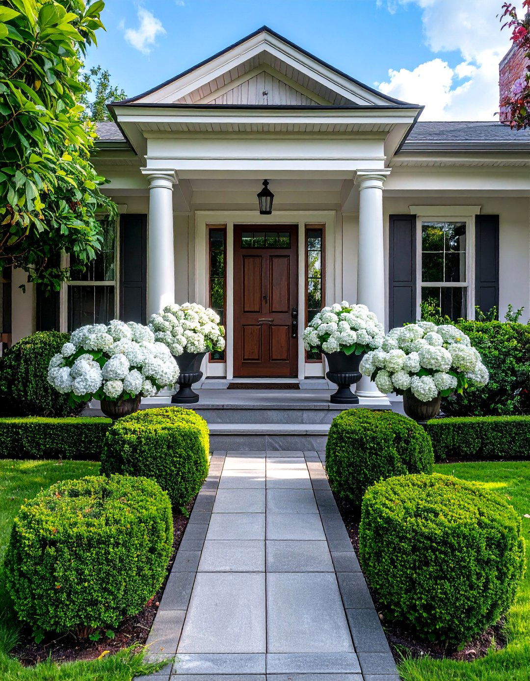 Symmetrical Landscaping with Boxwood Hedges - 40 Small Front Yard Landscaping Ideas to Boost Curb Appeal