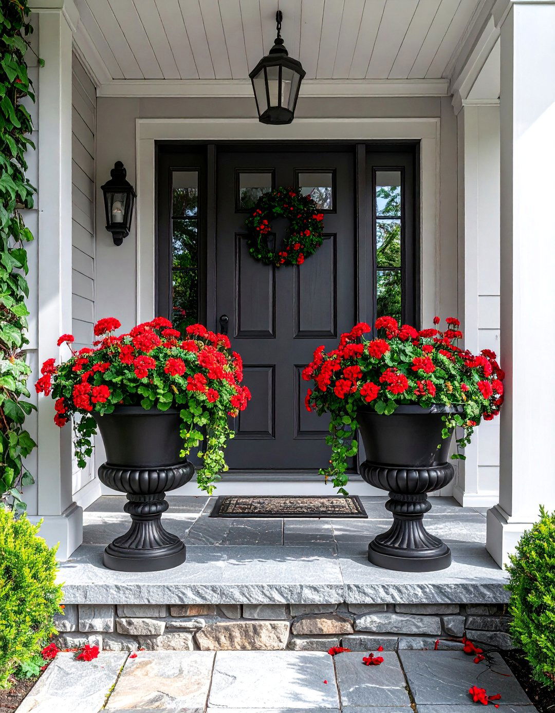 Symmetrical Urn Planters Flanking the Door - 40 Front Porch Ideas to Welcome Guests in Style