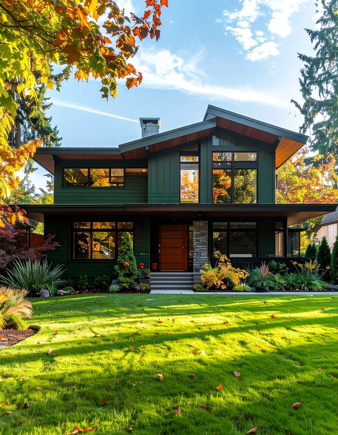 Tarrytown Green on a Mid Century Modern Home - 40 Dark Green Exterior Paint Color Schemes for Bold Homes